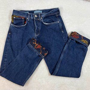 Zara Man Floral Flip Cuff Jeans Dark Wash Sz 30